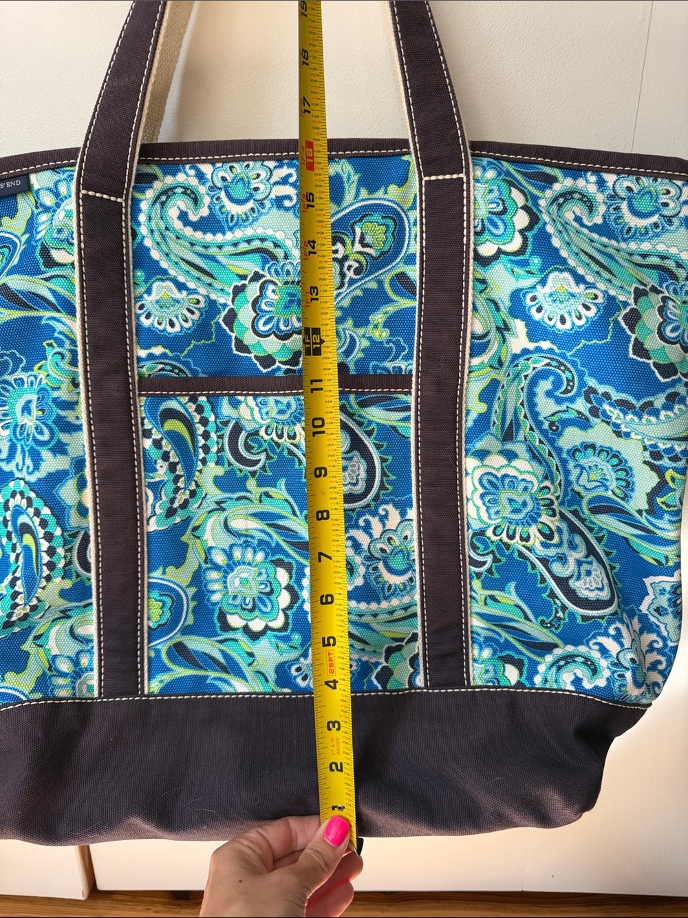 Blue Paisley Canvas Tote Bag with Dark Trim Lands End - Picture 3 of 7